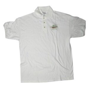 Cotton Deluxe by Anvil Vintage Maui Palm Tree Embroidered Polo Shirt White L USA